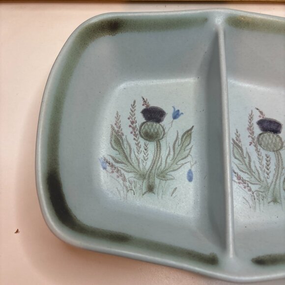 BUCHAN Scotland Stoneware Pottery Divided Bowl Handpainted "Thistle" - Picture 2 of 10